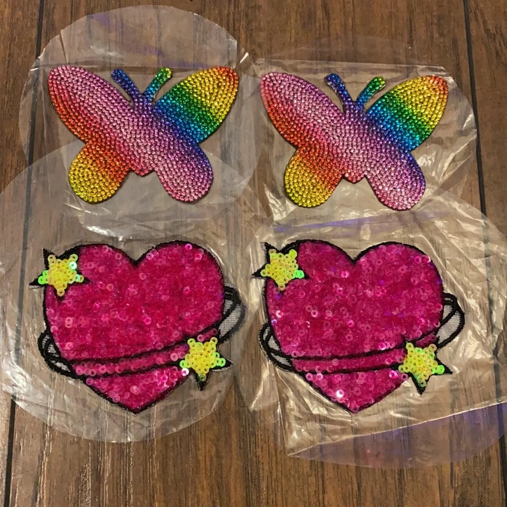 Rhinestone Rainbow Heart & Butterfly Decor Rave Pasties - Set of 2